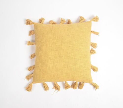 Solid Honey Tasseled Cotton Cushion Cover