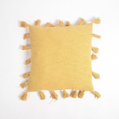 Solid Honey Tasseled Cotton Cushion Cover