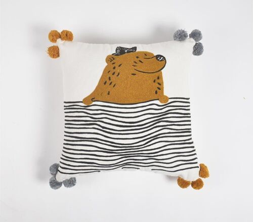 Seal On The Waves Embroidered Cushion Cover