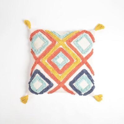 Tufted Multicolor Diamonds Cushion Cover