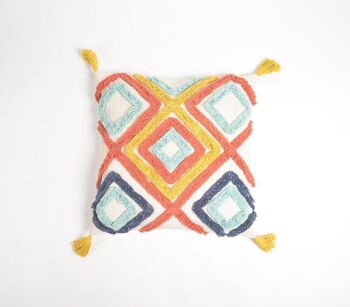 Housse de coussin touffetée à diamants multicolores 4