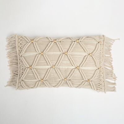 Macrame Fringed & Beaded Lumbar Cushion Cover