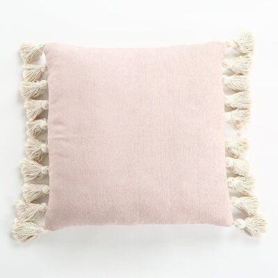 Housse de coussin en coton pastel avec pompons