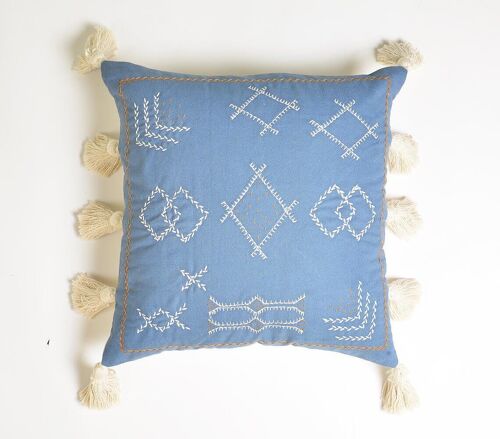 Embroidered Sky Tasseled Cushion cover