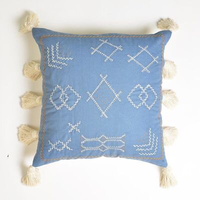 Embroidered Sky Tasseled Cushion cover
