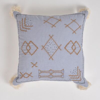 Housse de coussin brodée bleu poudre