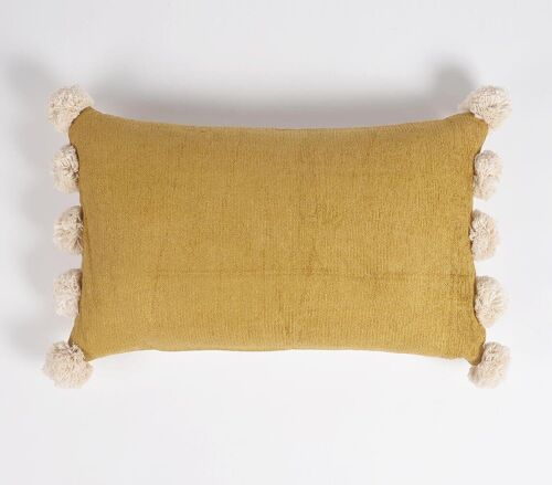 Golden Chenille Pom-Pom Bordered Lumbar Cushion Cover