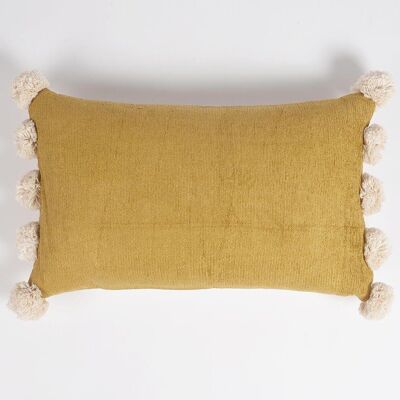 Golden Chenille Pom-Pom Bordered Lumbar Cushion Cover