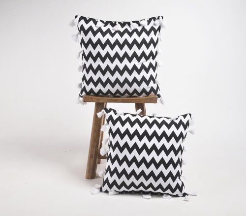 Chevron Printed & tasseled Handloom Cotton Cushion Covers (set of 2)