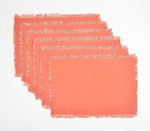 Solid Tangerine Placemats with Frayed Edges (set of 6)
