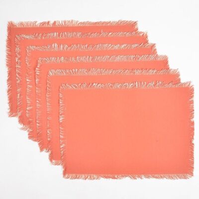 Tovagliette color mandarino in tinta unita con bordi sfrangiati (set da 6)