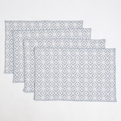 Tischsets mit gewebten Rauten in Grau auf Weiß (4er-Set)