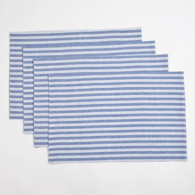 Manteles individuales de algodón a rayas azules (juego de 4)
