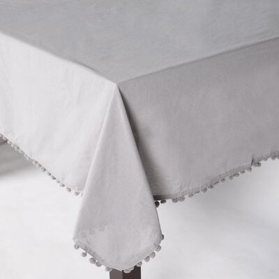 Solid Silver Cotton Table cover with embellished border