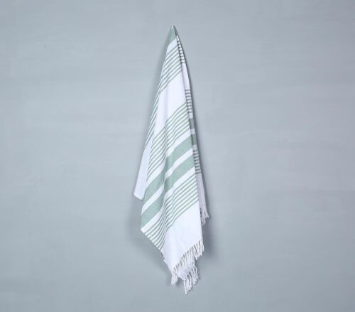 Handwoven Sage Striped Cotton Bath Towel
