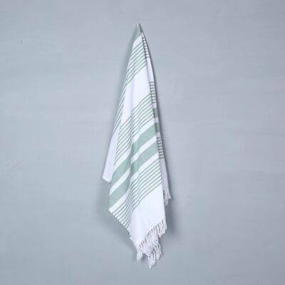 Asciugamano da bagno in cotone a righe color salvia intrecciato a mano