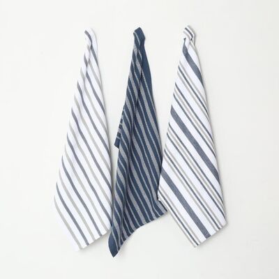 Asciugamani da cucina a righe blu scuro (set di 3)