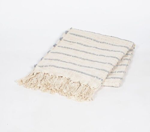 Handwoven Striped Cotton Throw with Tassels