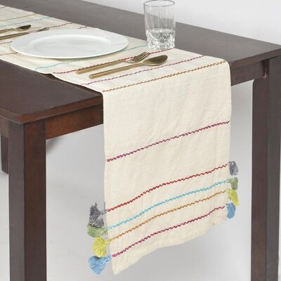 Minimal Cotton Table Runner with Threadwork & Tassels