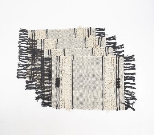 Handwoven Cotton Neutral Tasseled Placemats (Set of 4)