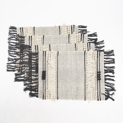 Handwoven Cotton Neutral Tasseled Placemats (Set of 4)