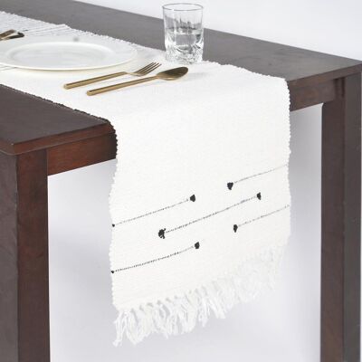 Handgewebter Tischläufer aus Baumwolle mit Streifen und Rauten