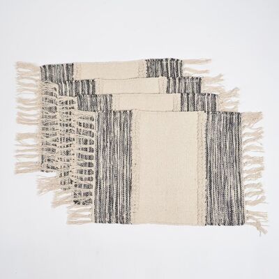 Handwoven Black Bordered Cotton Placemats (Set of 4)