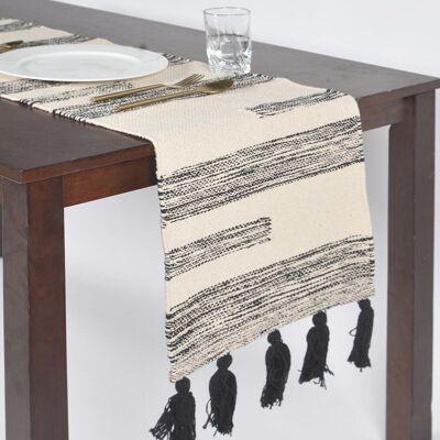 Handwoven Black Lines Monochrome Table Runner