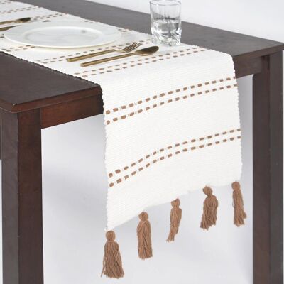 Tischläufer aus weißer Baumwolle mit gepunkteten Linien