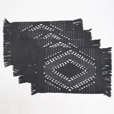 Handwoven Cotton Monochrome Diamond Placemats (Set of 4)