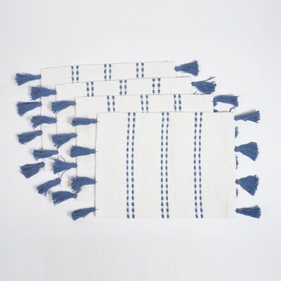 Tovagliette in cotone con linee tratteggiate blu (set di 4)