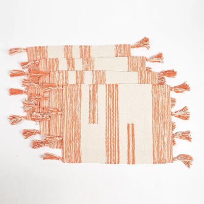 Manteles individuales con bloques de color naranja de algodón tejidos a mano (juego de 4)