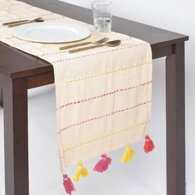 Runner decorativo con linee tratteggiate con nappe