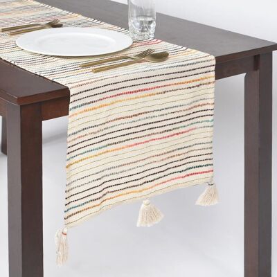 Runner multicolore a righe e nappe