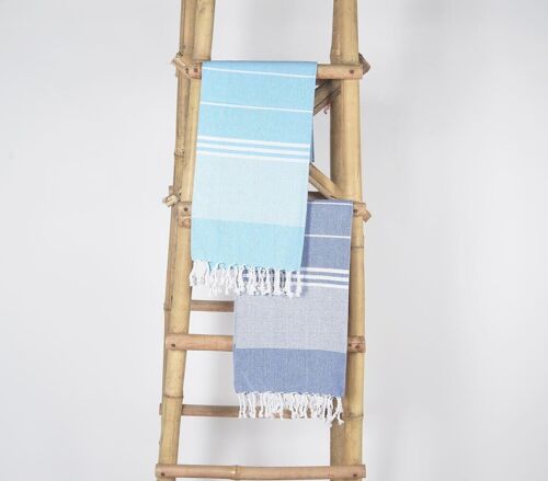 Handwoven Cotton striped Light & Dark Blue Bath Towels (Set Of 2)