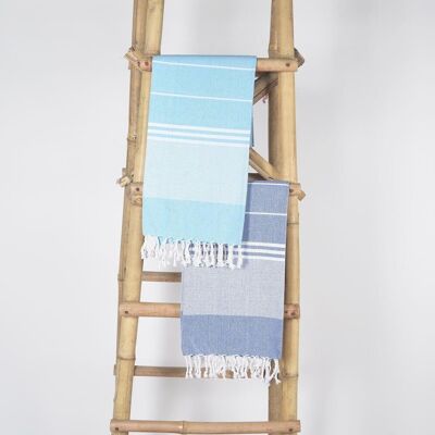 Asciugamani da bagno in cotone intrecciato a righe blu chiaro e scuro (set di 2)