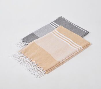 Serviettes de bain melon et frêne rayées en coton tissé à la main (ensemble de 2) 2