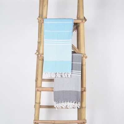Handwoven Cotton striped Sky & Ash Bath Towels (Set Of 2)