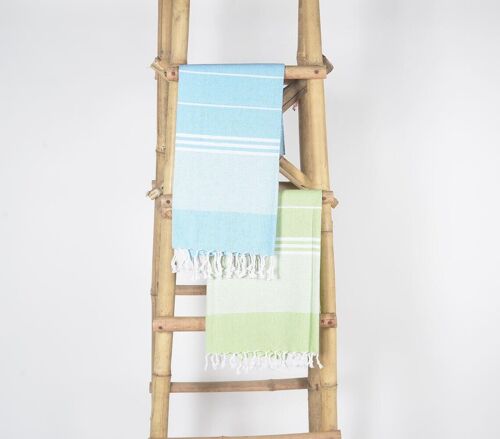 Handwoven Cotton striped Sky & Green Bath Towels (Set Of 2)