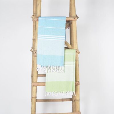 Handwoven Cotton striped Sky & Green Bath Towels (Set Of 2)