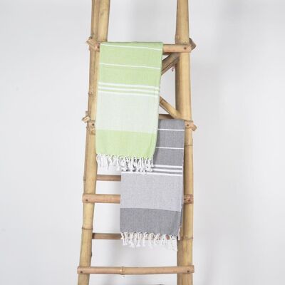 Handwoven Cotton striped Green & Ash Bath Towels (Set Of 2)