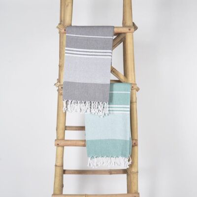 Handwoven Cotton striped Sage & Ash Bath Towels (Set Of 2)
