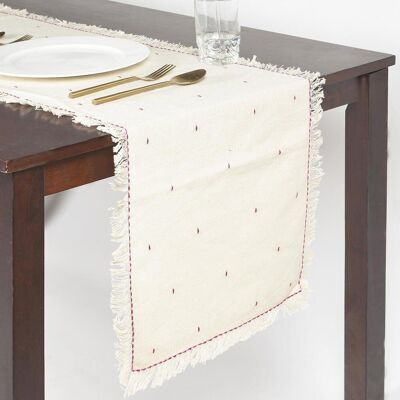 Minimal Cotton Table Runner with Threadwork & Frayed edges