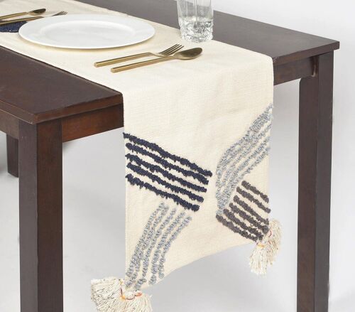 Threaded Cross Cotton Tasseled Table Runner