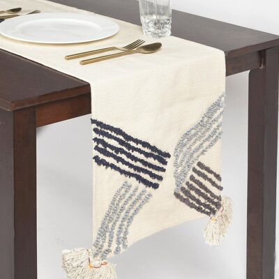 Runner da tavolo con nappe in cotone con croce filettata