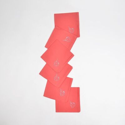 Solid Red Teacup Motif Cotton napkins (set of 6)