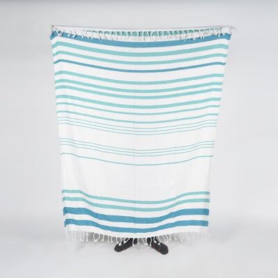 Jeté en coton rayé Aqua tissé à la main