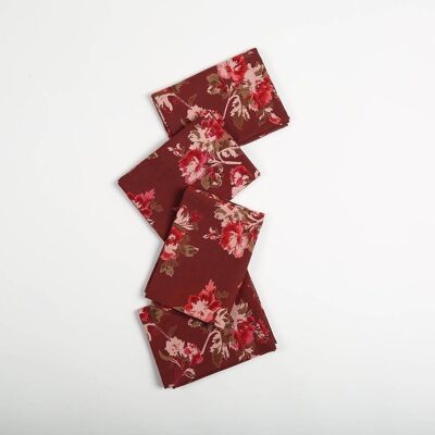 Scarlet Floral Printed Cotton Napkins (Set of 4)