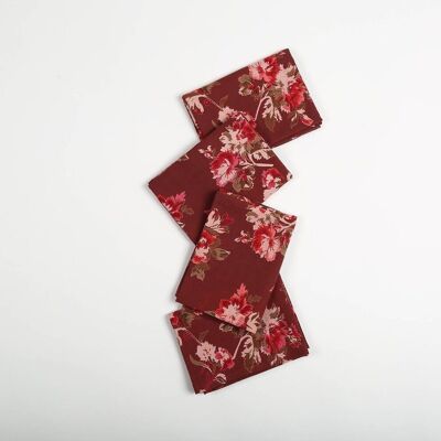Scarlet Floral Printed Cotton Napkins (Set of 4)