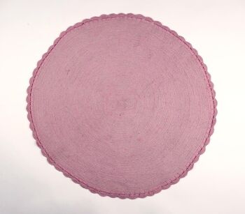 Tapis de bain rond texturé rose tissé 4